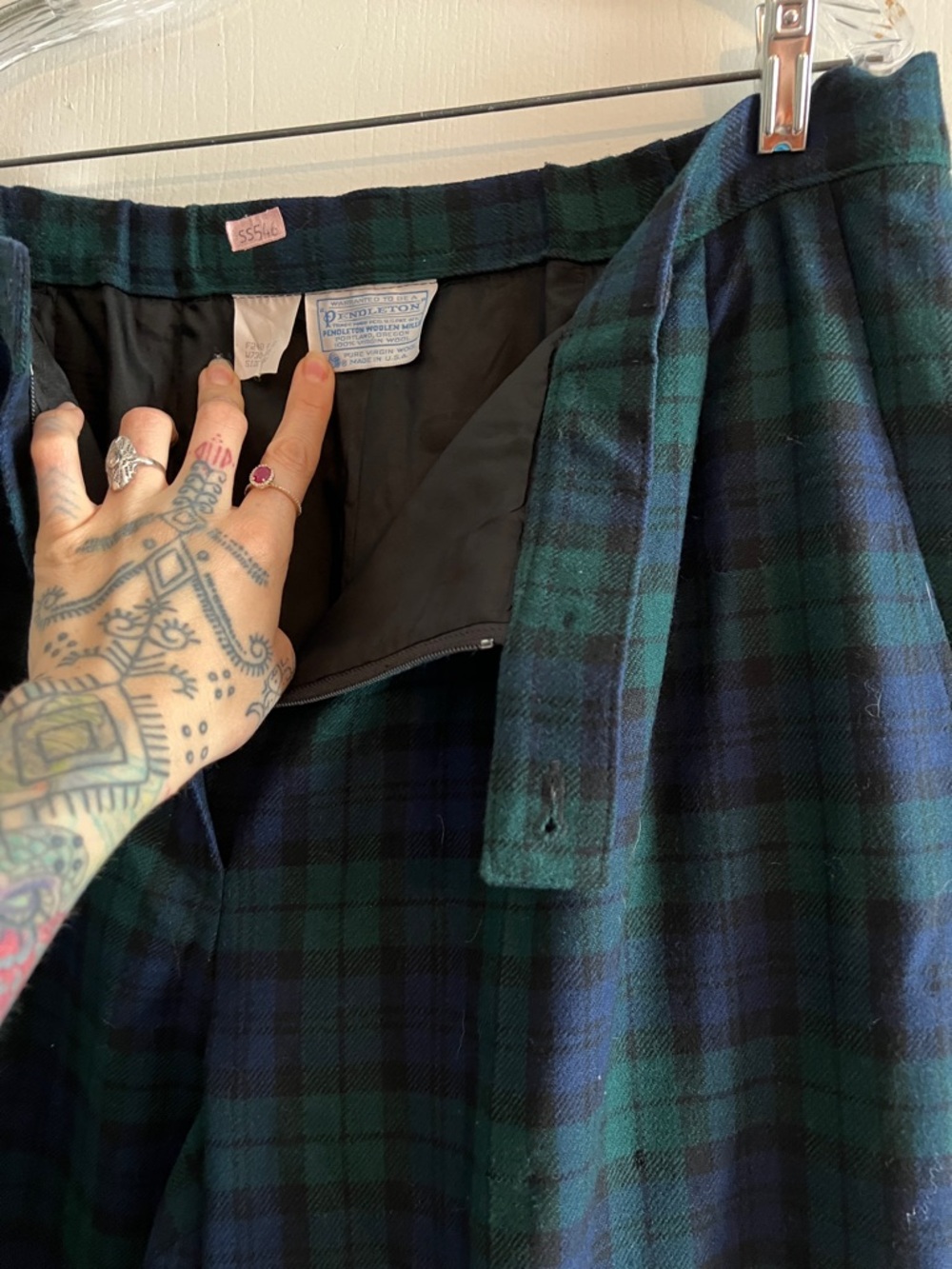 Pendleton Navy & Green Plaid Wool pants vintage union made in USA punk rock